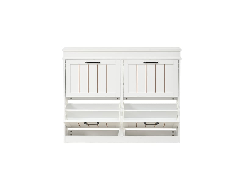  Meuble à chaussures 105x24x83 cm à 4 portes abattantes, rangements modulables en mdf blanc  - Conforama D