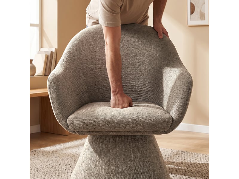  Chaise de salle à manger pivotante 360° design cocon – goeurvant, tissu effet lin, rembourré, sable  - Conforama D