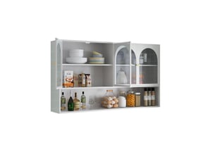 Buffet de cuisine - 120x23x70cm - meuble haut, armoire murale 4 portes en verre gris & étagère, style industriel - blanc