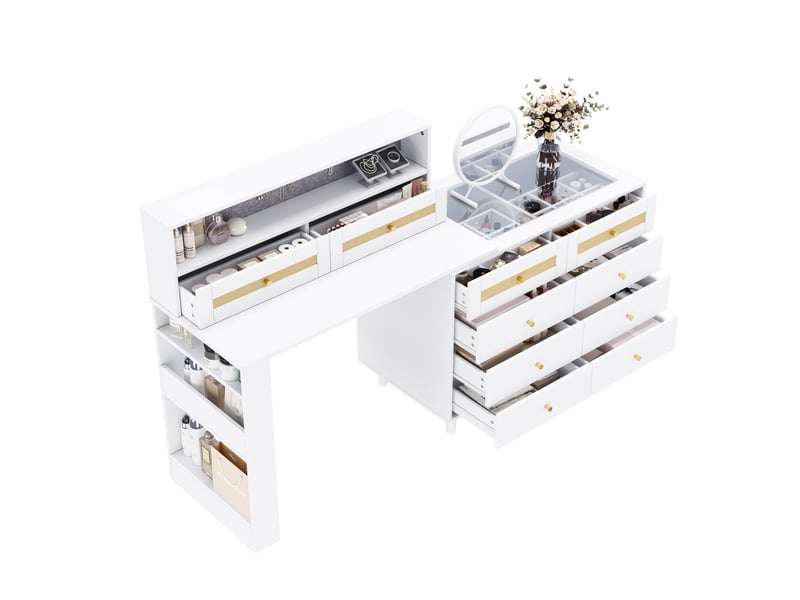  Coiffeuse avec miroir, rangement bijoux et 10 tiroirs homvra  - Conforama A
