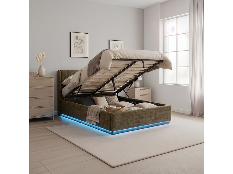  Lit double capitonné tröstiar avec éclairage led 140 x 200 cm vert [en.casa] Tröstiar - Conforama E
