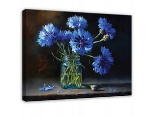Tableau décoration murale impression sur toile fleurs dans un vase vintage bleu - 120x80 cm - tableau décoration murale chambre et salon