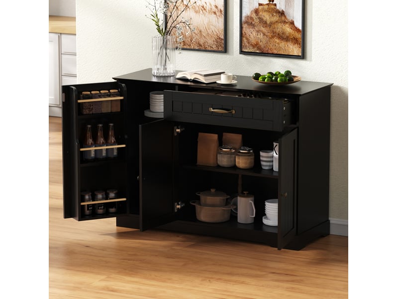  Buffet et enfilade avec 3 portes, 1 tiroir et étagères réglables pour entrée, salon et salle à manger, mdf noir  - Conforama B