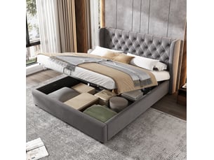 Lit coffre 140x190 cm <strong></strong> <strong></strong> coloris gris