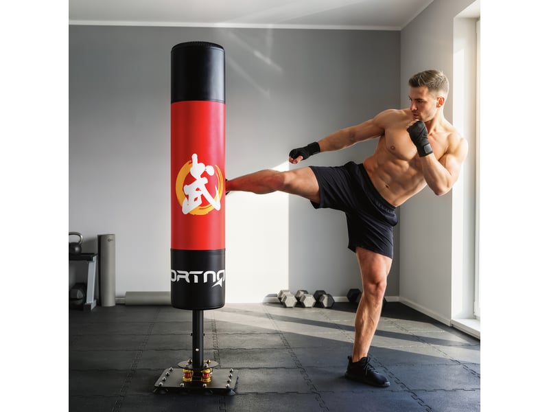  Sac de frappe autoportant adulte 156 cm avec 12 ventouses pour l'absorption des chocs, idéal pour le kickboxing, le mma et le muay thaï (rouge).  - Conforama C