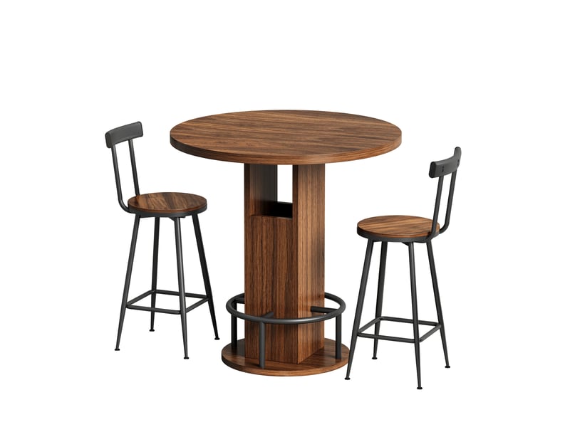  Ensemble bar 3 pièces avec table ronde 80 cm et 2 tabourets, noyer, acier  - Conforama A