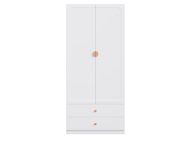  Armoire chambre 90x45x200 cm, penderie à vêtements 2 portes, meuble de rangement avec 2 tiroirs et tringle, en bois mdf et métal, blanc  - Conforama A