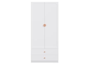 Armoire chambre 90x45x200 cm, penderie à vêtements 2 portes, meuble de rangement avec 2 tiroirs et tringle, en bois mdf et métal, blanc