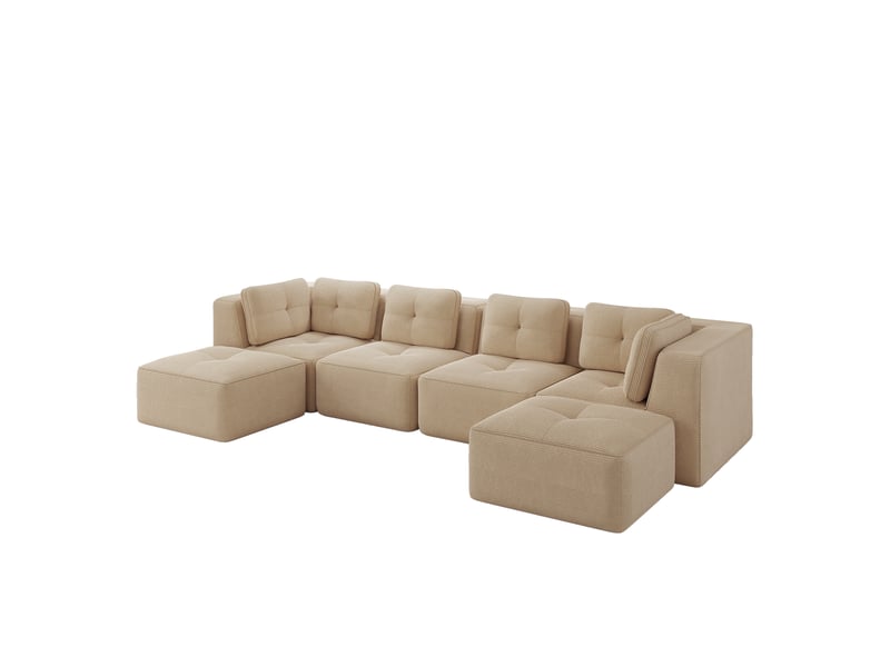  Canapé d'angle modulaire convertible avec assise profonde et base antidérapante en corduroy beige  - Conforama A