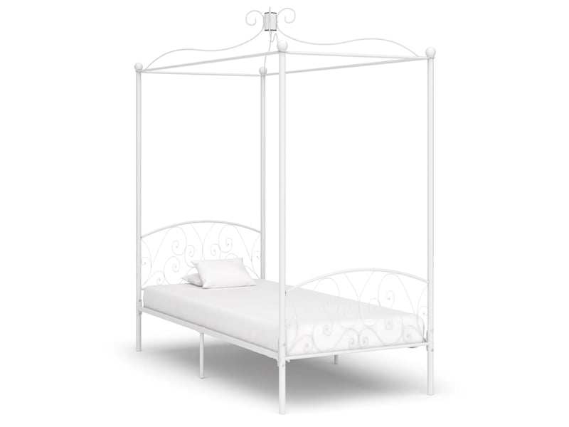  Lit adulte, lit simple, cadre de lit à baldaquin sans matelas blanc métal 90x200cm cf34  - Conforama B
