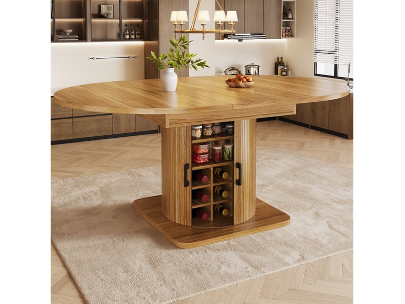  Table à manger extensible 118-158 x 118 cm avec rangement, mdf et métal marron foncé  - Conforama B