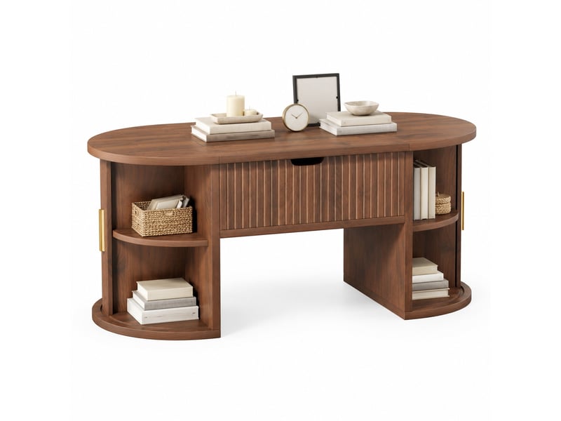  Table basse relevable avec 2 portes coulissantes et étagères pour salon en mdf 100×50×40,5 cm noyer  - Conforama A