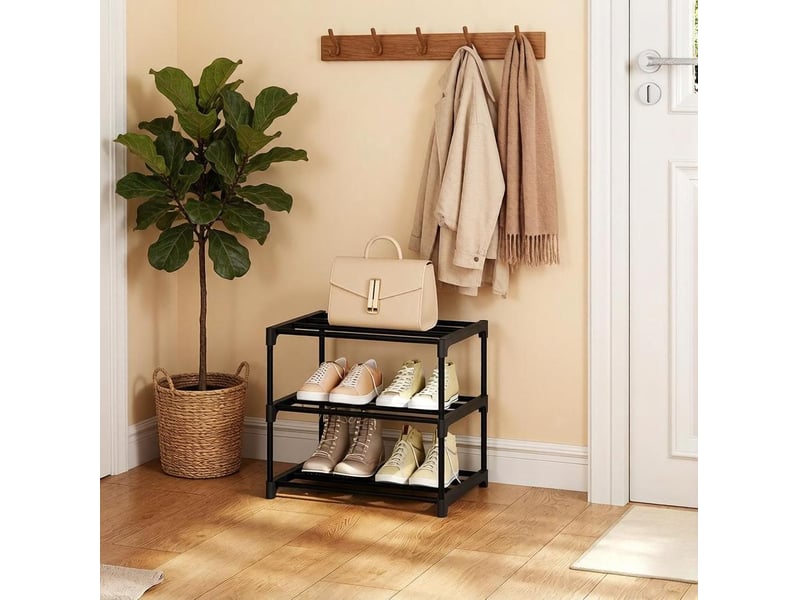  Étagère à chaussures tcqpz 3 niveaux ouverte 42 x 30 x 37 cm métal noir  - Conforama D