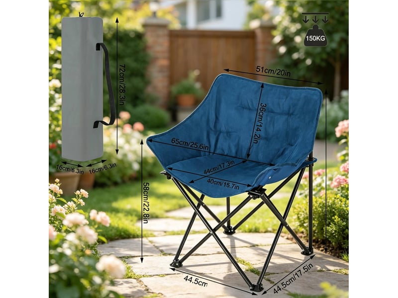  Chaise pliante d’extérieur 63x44,5x73,5 cm dossier haut métal noir et bleu  - Conforama C