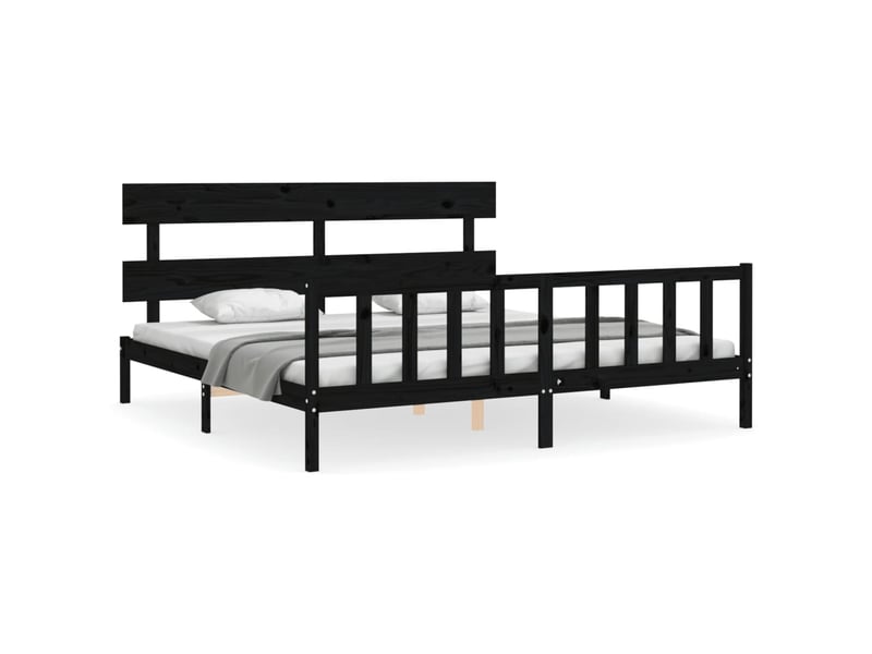  Lit double- lit adulte -  cadre de lit sans matelas noir 200x200 cm bois massif de pin  - Conforama A