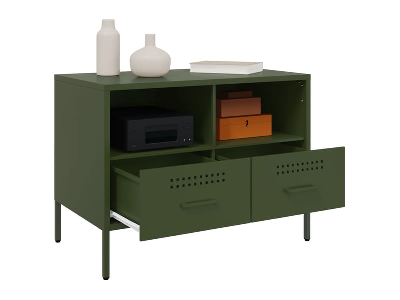  Lot de 2 meuble tv bas salon vert olive 68x39x50,5 cm acier  - Conforama E