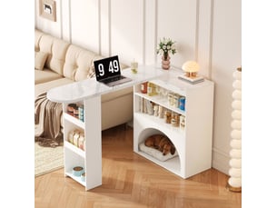 Table extensible avec 2 étagères et espace pour animal, plateau pivotant pour cuisine, blanc, 120(+80) × 40 × 100 cm