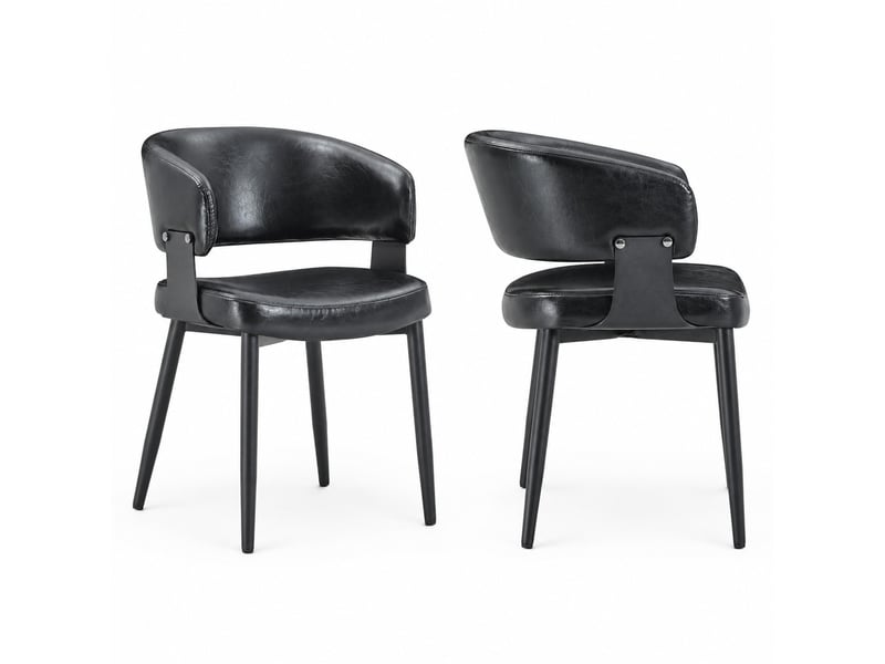  Lot de 2 chaises de salle à manger,similicuir et tissu à motifs,noires  - Conforama D