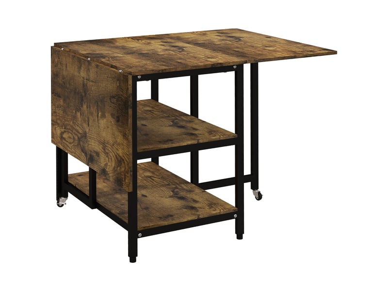Table de salle à manger pour 2 à 6 personnes pliante avec 2 étagères et roulettes en acier marron pour cuisine - Conforama A