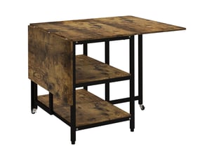 Table de salle à manger pour 2 à 6 personnes pliante avec 2 étagères et roulettes en acier marron pour cuisine