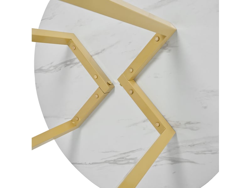 Table ronde, ø 80 cm, table de cuisine, design moderne, pratique, plateau mdf, piètement métal, coloris blanc et doré - Conforama E