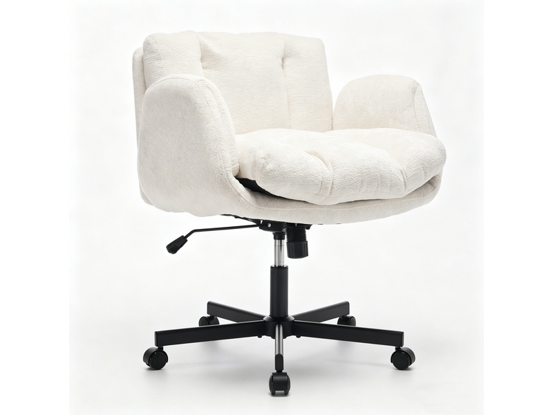 Fauteuil de bureau ergonomique 57,5x60x92,5 cm beige crème - chaise de bureau pivotante en chenille avec double coussin et accoudoirs réglables - Conforama D