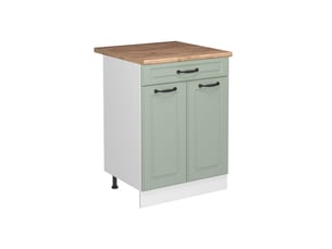 Vicco meuble cuisine, mint campagneblanc, 60cm avec tiroir plan de travail chêne doré