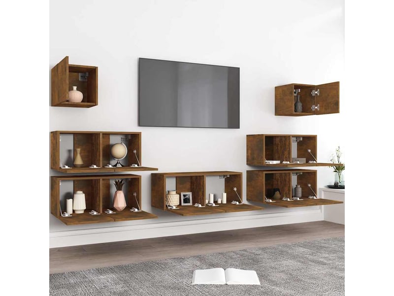  Ensemble de meubles tv 7 pcs chêne fumé bois d'ingénierie shl60487  - Conforama C