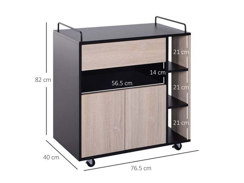  Chariot de cuisine moderne à roulettes avec tiroir et porte en bois de chêne dimensions 76,5x40x82cm  - Conforama C