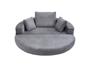 Canapé convertible 2 places en velours côtelé, 2-en-1, lit ovale 173×176 cm, sans montage, 3 coussins inclus