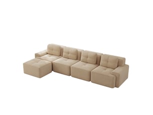 Canapé modulable 4 places avec méridienne en l beige en velours côtelé – 382 x 177 x 69 cm