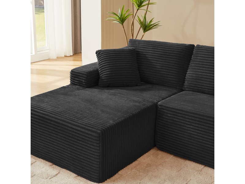 Canapé modulable noir canapé d'angle avec méridienne tissu et mousse pour salon moderne - Conforama D