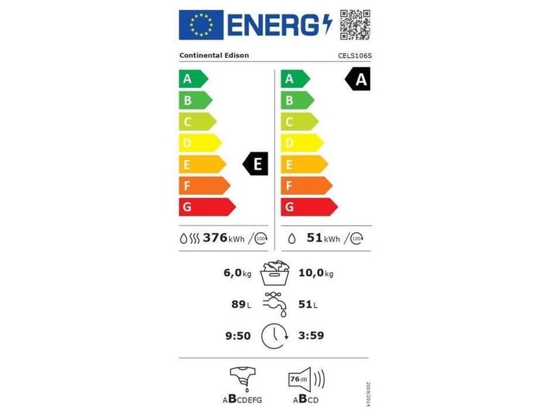 Lave-linge sechant continental edison cels106s 10 kg lavage 6 kg sechage silver CELS106S - Conforama D