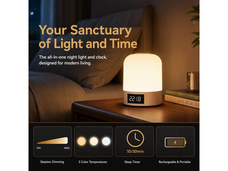  Veilleuse d'allaitement rechargeable avec horloge – lampe de chevet pour chambre de bébé-version télécommandée  - Conforama D