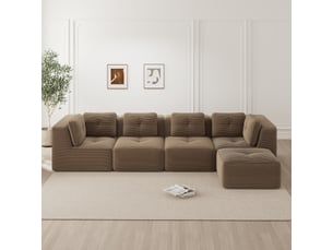 Canapé d’angle modulable 4 places velours côtelé marron – 386 x 177 x 69 cm