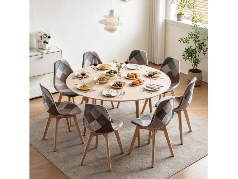  Lot de 8 chaises de salle à manger en tissu patchwork multicolore, design moderne  - Conforama C