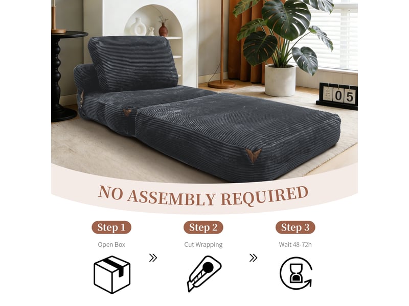 Fauteuil pouf convertible 1 place pliable avec rangement intégré et franges en flanelle gris 87 × 86 × 40 cm - Conforama E