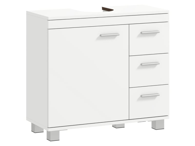  Meuble sous lavabo blanc avec 2 étagères et 3 tiroirs, structure en mdf, rangement salle de bains  - Conforama A