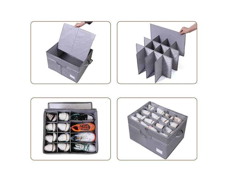 Boîte de rangement chaussures pliable 16 compartiments avec housse transparente et structure renforcée gris chicfurn - Conforama R