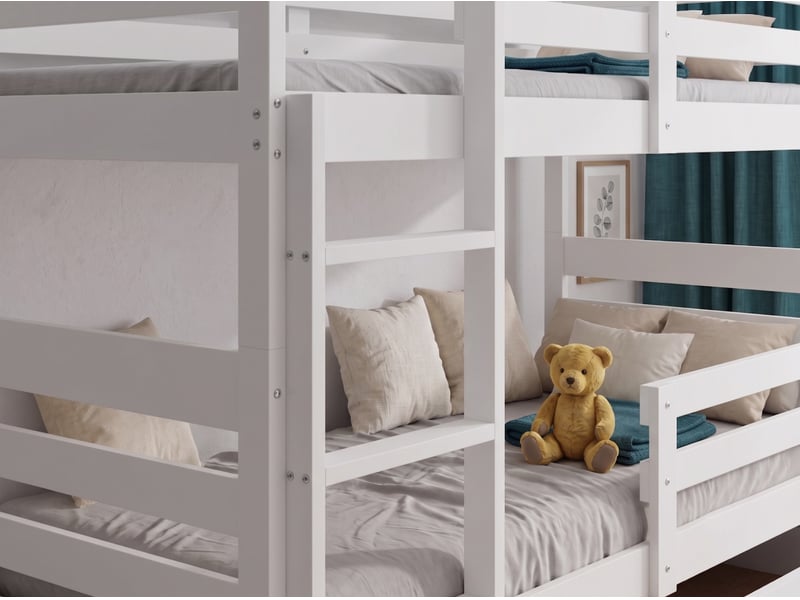  Lit superposé séparable 90x200 cm eric interbeds - bois massif de pin avec barrière, sommier et tiroir - blanc  - Conforama E