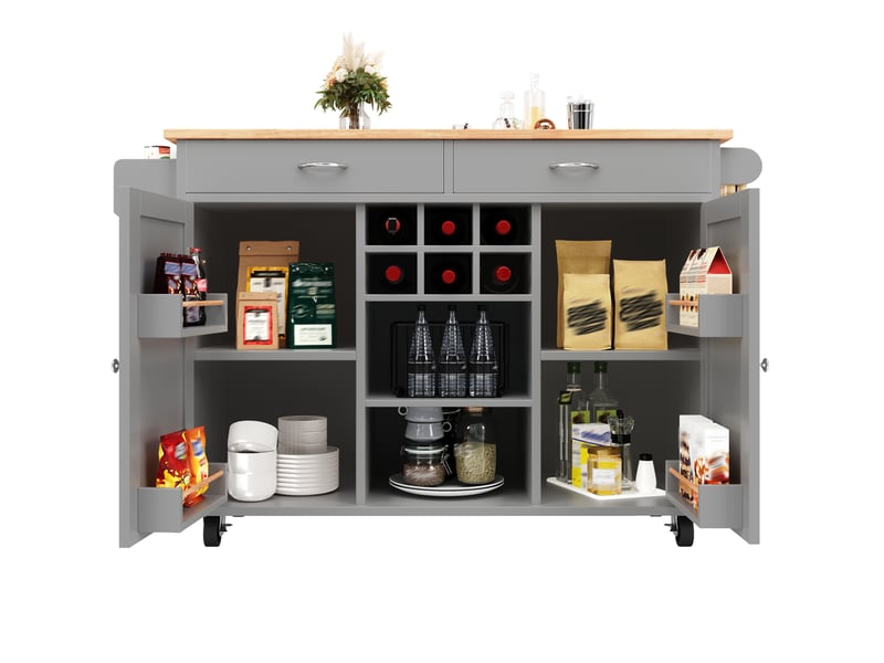  Îlot de cuisine mobile 102x45x92 cm avec rangement, mdf et métal, gris  - Conforama A