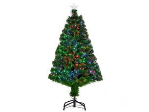 Sapin de noël artificiel lumineux 120h cm fibre optique led multicolore + support pied 130 branches étoile sommet brillante vert