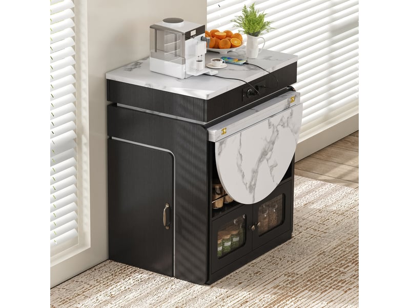 Îlot de cuisine extensible 55-194 x 80 x 95,5 cm – noir – led, prises et rangement intégré  - Conforama B