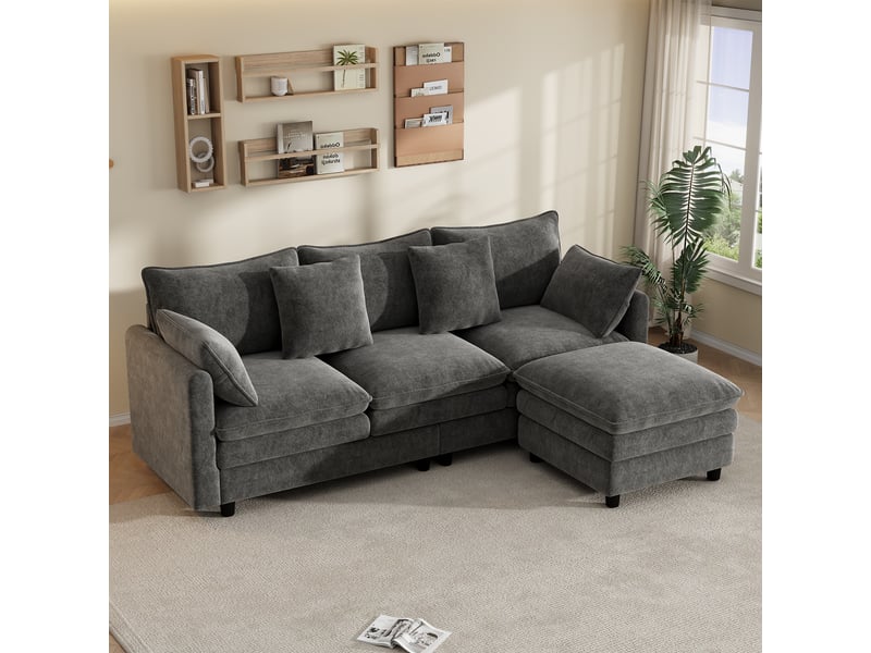 Canapé d'angle en l gris 3 places avec méridienne mobile 212 x 150 x 90 cm confort chenille - Conforama B