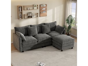 Canapé d'angle en l gris 3 places avec méridienne mobile 212 x 150 x 90 cm confort chenille