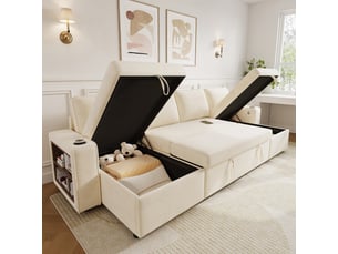 Canapé d'angle gauche fixe <strong></strong> <strong>Qualité haut de gamme</strong> 4 places Tissu beige avec coffre de rangement