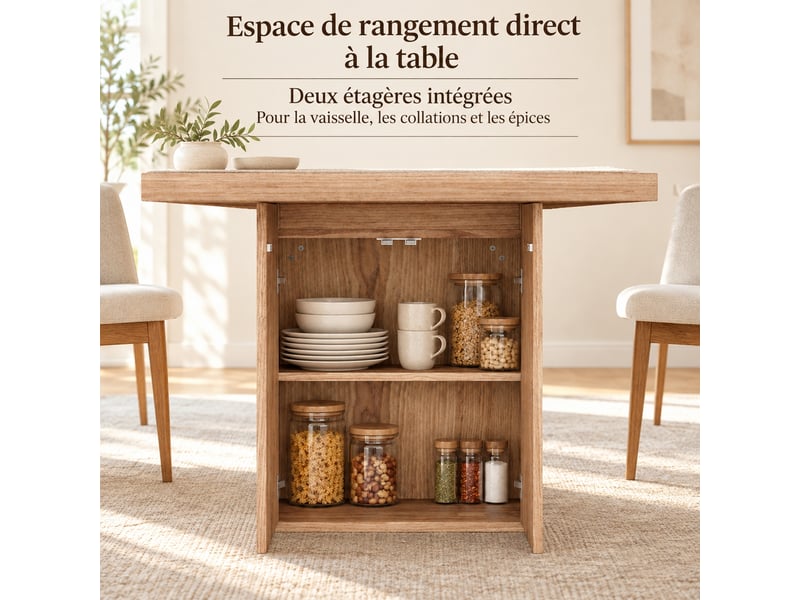  Table extensible pour 6 à 8 personnes avec rangements, 150 à 190 × 90 cm, couleur chêne  - Conforama D