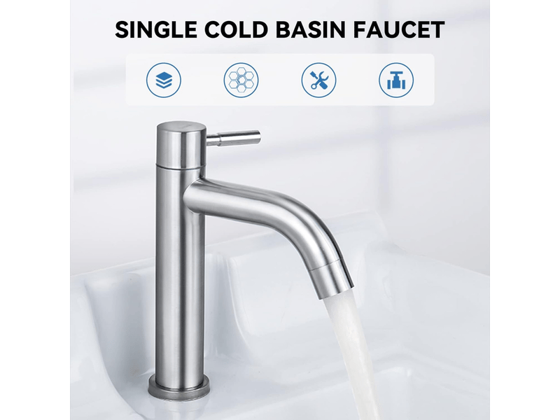  Robinet de salle de bain en acier inoxydable à poignée unique pour eau froide (couleur galvanisée) avec tuyau de 60 cm  - Conforama B