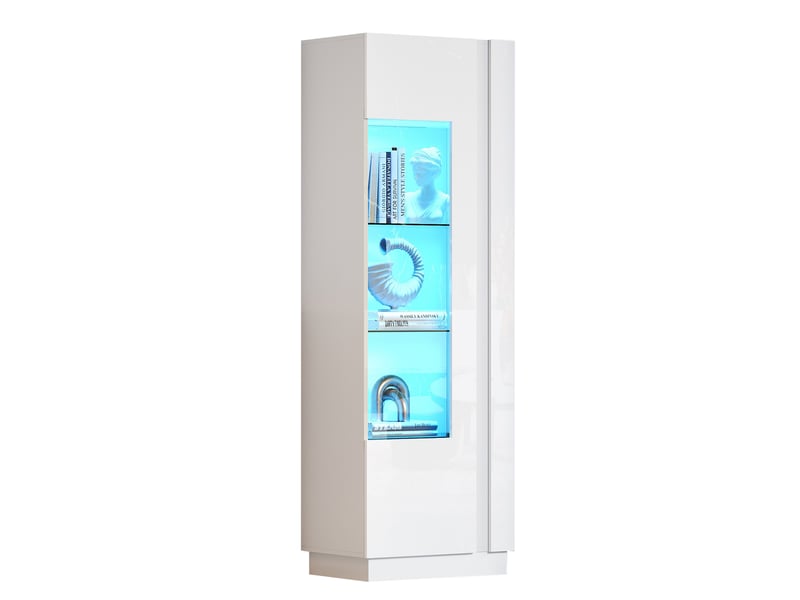 Vitrine haute 60x40x180 cm led façade brillante panneau de particules blanc  - Conforama A