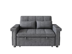 Canapé convertible 2 places avec led et ports usb, dossier réglable, tissu chenille gris